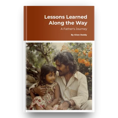Book cover of 'Lessons Learned Along the Way' with a father and daughter in a garden.